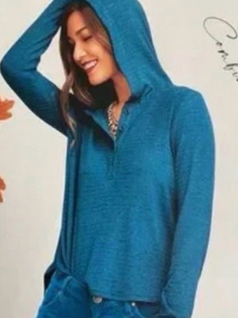 CABI Riff teal gray stripe ribbed hoodie M